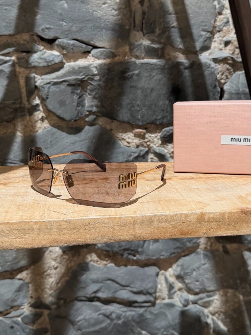 Miu Miu SMU 54YU Logo Brown Shield Aube Sunglasses